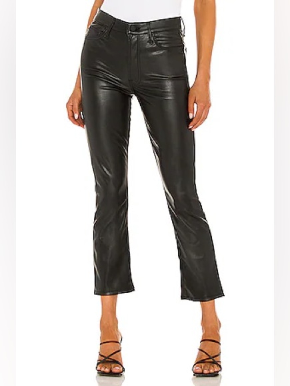 MOTHER The Insider Ankle Faux Leather Stretch in Wax On, Wax Off size 29 Black